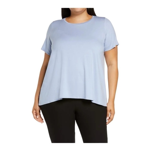 EILEEN FISHER Jewel Neck Short Sleeve Top - Larkspur - Picture 1 of 4